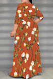 Graphics Print V Neck Half Sleeve Lace Up Slit Floor Length Belted Long Vacation Plus Size A Line Maxi Dress