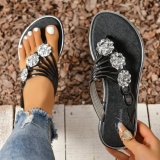 Casual Rhinestone Clip Toe Outdoor Beach Shoes Flower Flip Flops Beach Slides