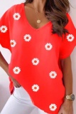 Casual Floral Print V Neck Short Sleeve Plus Size Oversize Graphics T-shirt