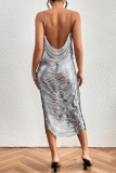 Club Sleeveless Backless Spaghetti Strap Sleeveles See-Through Formal Party Evening Tassels Halter Dresses