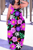 Casual Floral Print Backless Spaghetti Strap Floor Length Vacation Baggy Sundress Slip Maxi Dress