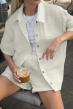 Casual Plaid Turndown Collar Short Sleeve Pocket Buckle Blouse And Shorts Vacation Two Pieces Shorts Sets