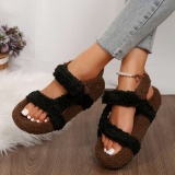 Casual Lamb Wool Platform Open Toe Fur Sandals Warm Cotton Shoes
