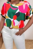 Casual Graphics Print V Neck Short Sleeve Plus Size Oversize Women T-shirt