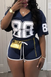 Casual Sportswear Digital Print V Neck Short Sleeve Oversize T-shirt And Shorts Two Pieces Shorts Sets