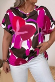 Casual Graphics Print V Neck Short Sleeve Plus Size Oversize Women T-shirt