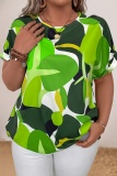 Casual Graphics Print V Neck Short Sleeve Plus Size Oversize Women T-shirt