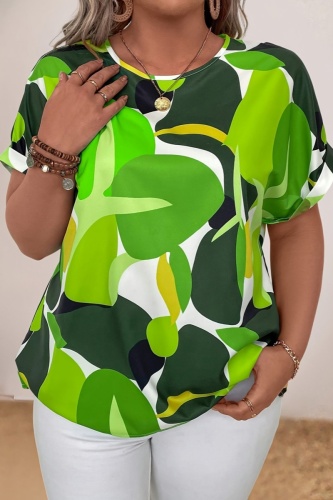 Casual Graphics Print V Neck Short Sleeve Plus Size Oversize Women T-shirt