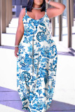 Casual Floral Print Backless Spaghetti Strap Floor Length Vacation Baggy Sundress Slip Maxi Dress