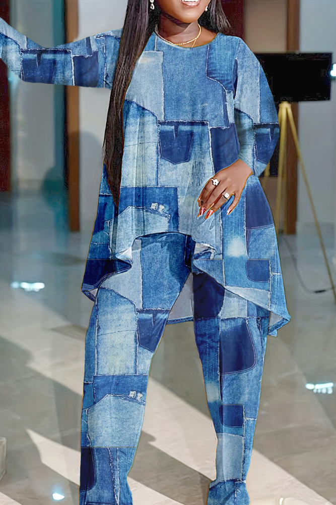 Printed Half Sleeve Top and Wide Leg Pants Set