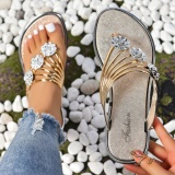 Casual Rhinestone Clip Toe Outdoor Beach Shoes Flower Flip Flops Beach Slides