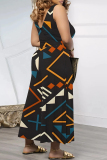 Casual Geometric Print Pocket V Neck Loose Vacation Wide Leg Tank Jumpsuits