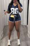 Casual Sportswear Digital Print V Neck Short Sleeve Oversize T-shirt And Shorts Two Pieces Shorts Sets
