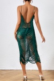 Club Sleeveless Backless Spaghetti Strap Sleeveles See-Through Formal Party Evening Tassels Halter Dresses