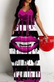 Halloween Pumpkin Bat Print Backless Spaghetti Strap Floor Length Baggy Slip Maxi Dress