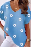 Casual Floral Print V Neck Short Sleeve Plus Size Oversize Graphics T-shirt