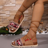 Casual Geometric Pattern Strap Design Open Toe Platform Wedge Sandals