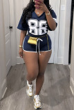 Casual Sportswear Digital Print V Neck Short Sleeve Oversize T-shirt And Shorts Two Pieces Shorts Sets