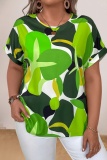 Casual Graphics Print V Neck Short Sleeve Plus Size Oversize Women T-shirt