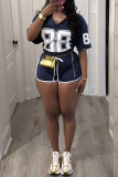 Casual Sportswear Digital Print V Neck Short Sleeve Oversize T-shirt And Shorts Two Pieces Shorts Sets
