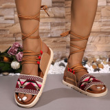 Casual Geometric Pattern Strap Design Open Toe Platform Wedge Sandals