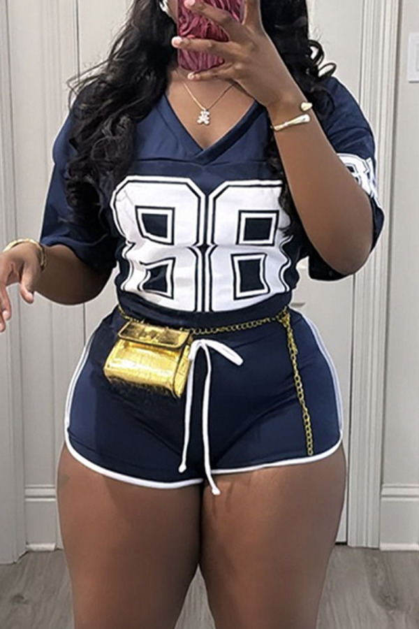 Casual Sportswear Digital Print V Neck Short Sleeve Oversize T-shirt And Shorts Two Pieces Shorts Sets