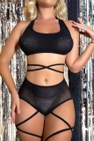 Backless Sleeveless See-Through Mesh Tank Crop Tops And Mini Shorts Lingerie