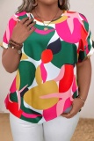 Casual Graphics Print V Neck Short Sleeve Plus Size Oversize Women T-shirt