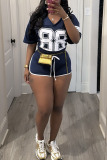 Casual Sportswear Digital Print V Neck Short Sleeve Oversize T-shirt And Shorts Two Pieces Shorts Sets