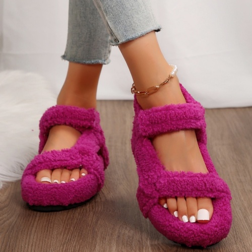 Casual Lamb Wool Platform Open Toe Fur Sandals Warm Cotton Shoes