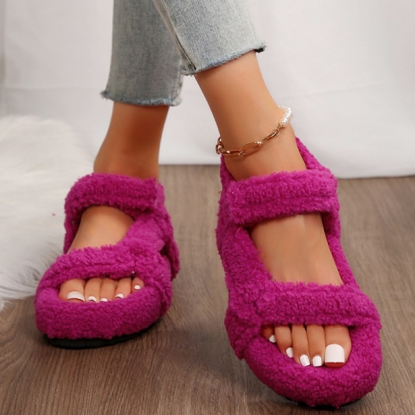 Casual Lamb Wool Platform Open Toe Fur Sandals Warm Cotton Shoes