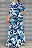 Graphics Print V Neck Half Sleeve Lace Up Slit Floor Length Belted Long Vacation Plus Size A Line Maxi Dress