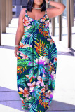 Casual Floral Print Backless Spaghetti Strap Floor Length Vacation Baggy Sundress Slip Maxi Dress