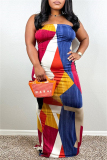 Casual Graphics Print Sleeveless Backless Strapless Slit Long Vacation Tube Bodycon Maxi Dress