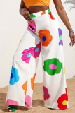 Casual Floral Print Mid Waist Vacation Plus Size Wide Leg Pants