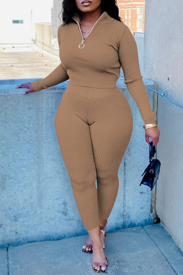 Sportwear Casual Zipper Collar Long Sleeve Blouse And Skinny Pants Two Pieces Sweatpant Sets