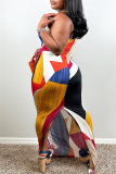 Casual Graphics Print Sleeveless Backless Strapless Slit Long Vacation Tube Bodycon Maxi Dress