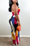 Casual Graphics Print Sleeveless Backless Strapless Slit Long Vacation Tube Bodycon Maxi Dress