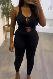 Sportwear Casual U Neck Sleeveless Hollow Out Tank Crop Tops And Skinny Pants Two Pieces Sweatpants Sets