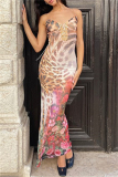Casual Floral Print Backless Sleeveless Spaghetti Strap Long Vacation Bodycon Maxi Slip Dress