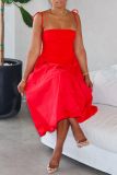 Casual Backless Spaghetti Strap Sleeveles Ruched Belteds Bubble Hem Vacation Maxi Slip Dresses