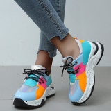 Colorblock Lace-Up Round Toe Slip-On Thick Sole Casual Comfort Sport Sneakers