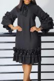 Casual Half A Turtleneck Ruffle Flare Sleeve Tiered Hem A Line Formal Party Evening Midi Wedding Guest Dresses