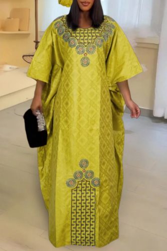 African Print Casual O Neck Half Sleeve Long Plus Size Loose Vacation Maxi Boho Robe Dresses
