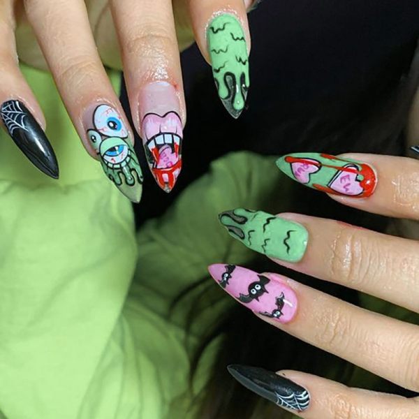 Casual Halloween French Tip Nail Press On Nails Medium Length Fake Nails