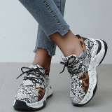 Colorblock Lace-Up Round Toe Slip-On Thick Sole Casual Comfort Sport Sneakers