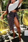 Sleeveless Backless Ruffle Trim Bra And Mini Shorts with Polka Dot Print Cover Up Slit Midi Skirt Bikini Sets Formal Party Evening Three Piece Swimsui
