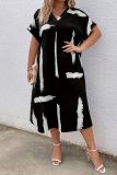 Casual Graphcis Print V Neck Short Sleeve Plus Size Loose Vacation Midi Dresses