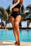 Sleeveless Backless Ruffle Trim Bra And Mini Shorts with Polka Dot Print Cover Up Slit Midi Skirt Bikini Sets Formal Party Evening Three Piece Swimsui