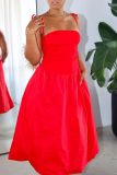 Casual Backless Spaghetti Strap Sleeveles Ruched Belteds Bubble Hem Vacation Maxi Slip Dresses